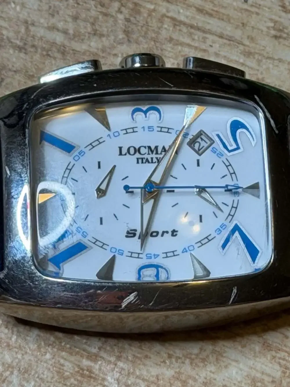 LOCMAN Italy Sport Chronograph Titanium Case Watch with Blue Leather Strap